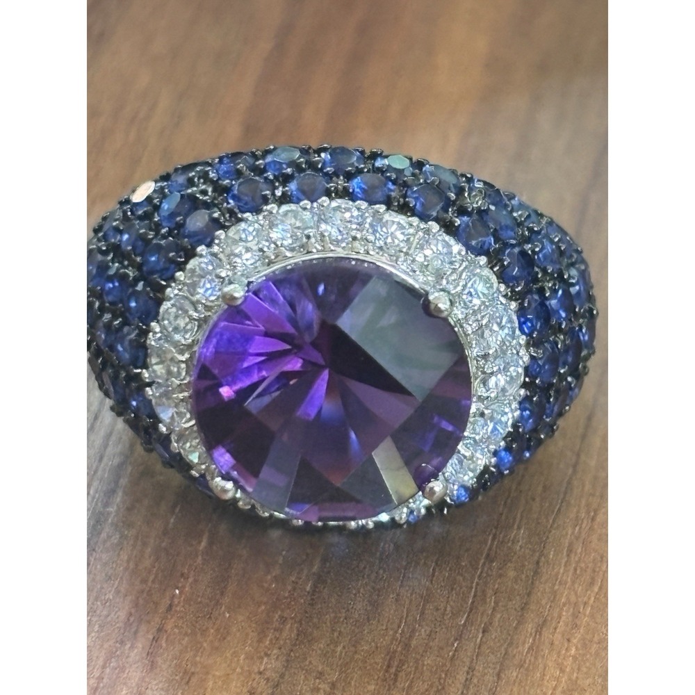 Rare Ross Simons 925 Sterling Amethyst  / Blue Dome Style Ring Sz 8